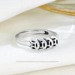 Cluster Rings Unique S925 Silver Vintage Copper Coin Ring Personality Open Female Jewelry