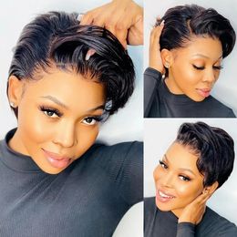 13x4 Pixie Cut Wig Human Hair Wigs Straight Lace Transparent Short Bob Wig T Part Lace Wig Brazilian Human Hair For Women