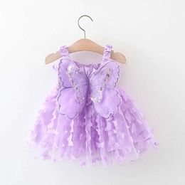 Girl's Dresses Summer new baby girls Dress Butterfly Wings Halter Butterfly Embellished Skirt Solid Color Dream Sweet Princess Dress(0-3 years