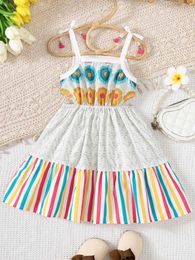 Girl's Dresses Girls Summer New Product Retro Ethnic Style Fake Dress Fashionable Colourful Stripe Spliced Childrens Skirt 2-6 Years Old