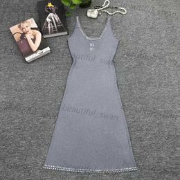 Basic & Casual Dresses Designer 24 Summer New M Home Nail Diamond U-Neck Fashion Slim Fit Knitted Dress