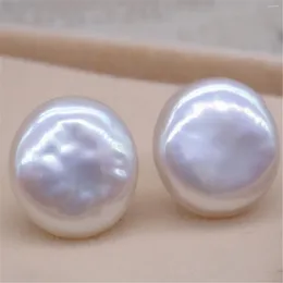 Dangle Earrings Fashion 14-15mm White Coin Baroque Pearl 18k Hook Teens Unisex Everyday Anniversary Hoop Men Party Bridal Drop Office