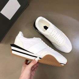 New Luxury James Casual Sneaker Shoes Side Stripe Trainer Suede & Nylon Calfskin Skateboard Walking Chunky Rubber Sole Comfort White Designer Men Skate Shoe box