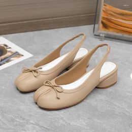 Dress Shoes Genuine Leather High Heel Mary Janes Shoese Women Split Toe Oxfords Leisure Slip On Mules Shallow Spring Pumps