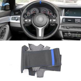 Steering Wheel Covers For M Sport F30 F31 F32 F33 F10 F12 F20 F39 F45 F48 F25 F26 F15 F16 Car Leather Cover Blue Line Strip