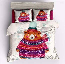 Bedding Sets 3D Cartoon Bear Set Christmas Wearing A Scarf With Snowflake Kids Boys Girls Bedroom Decor 2/3pcs Duvet Cover