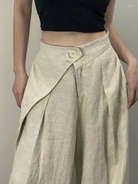 Women's Pants Korean Fashion Summer Linen Trousers Women Thin Designer High Waist Wide Leg Loose Casual Pocket Textured 2024