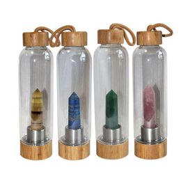 Water Bottles Natural Crystal Bottle Creative Crystals Column Glass Cup Outdoor Portable Kettle Cups 550Ml Drop Delivery Home Garden Dhd9Z