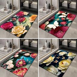 Carpet 3D floral door mat indoor entrance floor decoration washable area non slip and easy to clean carpet wrinkle resistant H240516