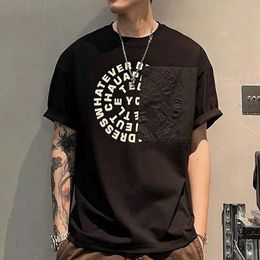 Mens Summer Fashion Casual Korean Edition Youth Trend Round Neck Letter Printed Loose Cotton T-shirt 240515