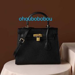 Ky Genuine Leather Handbag Bag Fever Large Capacity Crossbody Bag Large Size Bag French Women's Bag Handbag 2024 New Black 28cm have logo OHBY