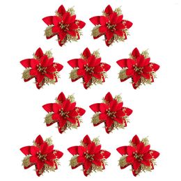 Decorative Flowers Christmas Three- Red Flower Gold 10PC Ornament Decoration Three-Layer White Artificial Roses
