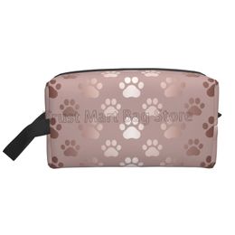Rose Gold Dog Paw Makeup Bag Portable Organizer Cosmetic for Travel Case Daily Use Toiletry Girls Women 240511