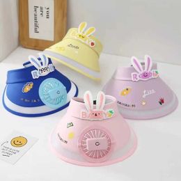 Caps Hats 2-14 year old new rabbit ear fan empty top hat suitable for childrens sunlight and sun protection summer girls and boys outdoors WX