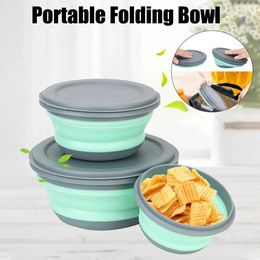 3 Pieces Silicone Folding Bowls with Lid Foldable Lunch Box Portable Salad Bowl Sets 240514