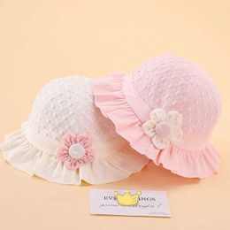 Caps Hats Cute flower bucket hat suitable for girls summer thin cotton baby sun hat solid color flower pleated edge childrens fisherman hat WX