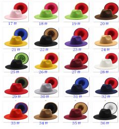 Party Hat Unisex Flat Brim Wool Felt Fedora Hats with Belt Red Black Patchwork Jazz Formal Hat Panama Cap Trilby For Men Women HH94256600