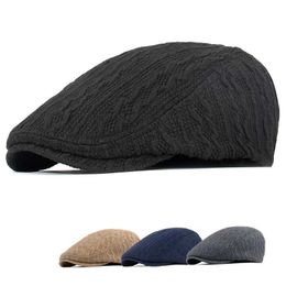 Berets Beret Caps Fashion Knit Newsboy Cap Winter Warm Flat Hats Women Men Ivy Cap Solid Colour Duckbill Hats Vintage Gatsby Beret Hat B240516