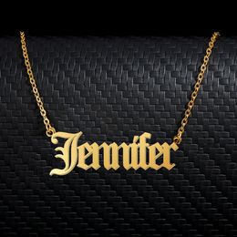 Jennifer Old English Name Necklace Stainless Steel 18k Gold plated for Women Jewellery Nameplate Pendant Femme Mothers Girlfriend Gift
