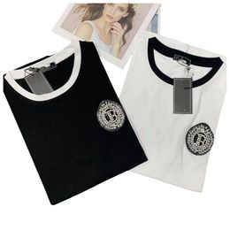 Women's logo short sleeve rhinestone diamond designer T-shirt SMLXL