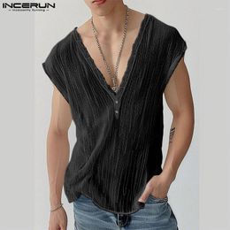 Men's Tank Tops INCERUN 2024 Korean Style Casual Perspective V-neck Vests Fashion Irregular Line Splicing Sleeveless S-5XL