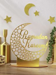 Decorative Objects Figurines Acrylic Ramadan Decoration for Home Golden Moon Muslim Decor Desk Accessories Supply Desktop Ornament EID Gift H240516