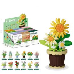 Blocks Pollen Building Block Rose Sunflower Bonsai Garden Romantic Brick DIY Ceramic Plant Model Childrens Toy Set WX