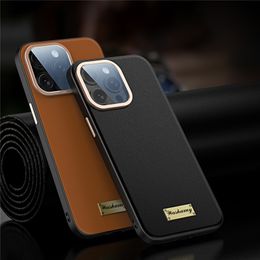 Luxury Retro Genuine Leather Vogue Phone Case for iPhone 15 14 13 Pro Max 5G Durable Sturdy Business Full Protective Camera Lens Cowhide Back Shell Shockproof