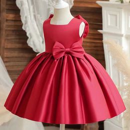 Girl's Dresses Big Bow Sweet Baby Girls Dress Solid Elegant Toddler Kids Christening Birthday Vestidos Weddings Party Kids Girls Princess Dress