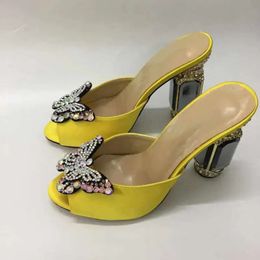 omen 2024 Ladies Genuine real leather Rhinestone high heels sandals silk summer Flip-flops slipper slip-on edding dress shoes diamond Ballots 3D bo tie ab05