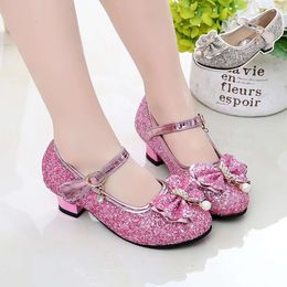 Children High New Heel Princess Dance Sandals for Girls Kids Shoes Glitter Soft Leather Fashion Party Dress Wedding L L