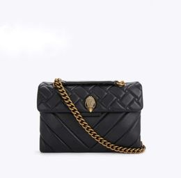 Kurt Geiger London Kensington Medium Real Leather Handbags Luxury Black Gold/Silver Chains Shoulder Bag Cross Body Purse
