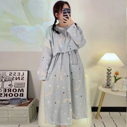 Sleep Lounge Large pregnant womens breast enhancement dress 100% pure cotton nursing pajamas suitable for long latex robes d240517