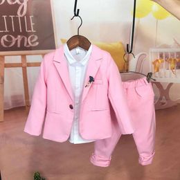 2022 Kids Pink Blue Wedding Blazer Brand Flower Boys Formal Tuxedo Dress Child School Suit Outdoor Photography Clothing Set