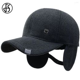 Ball Caps FS Winter Outdoor Warm Baseball Cap For Men Riding Windproof Women Face Black Cotton Thick Earflaps Hats Mature Dad Hat