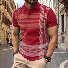 Men's Polos Streetwear Mens Casual Short Sleeve Polo Shirt Summer Vintage Striped Printing Men Shirts Leisure Loose Button Lapel Tops