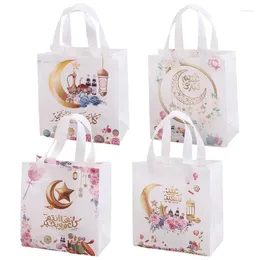 Gift Wrap Eid Goodie Bags 5pcs Nonwoven Al-Fitr Treat Moon Star Pattern Cellophane Cartoon Printing Bag For Party