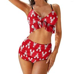 Women's Swimwear Sexy White Lobsters Bikini Set Animal Print Swimsuit High Waist Trend Sport Custom Beach Wear