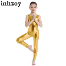 Dancewear Kids Girls Metallic Ballet Balet Dance Gymnastics Sportswear Bez rękawów Solidny kolor B lśniącego kombinezonu pokój taneczny mundurl240502