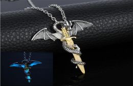 Luminous Jewelry Dragon Sword Pendant Necklace Game Of Throne Neck lace Glow In The Dark Anime Necklace For Men Christmas Gifts9943595