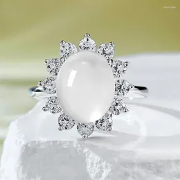 Cluster Rings Jewellery French Light Luxury S925 Silver Sunflower Water Foam Jade 8 10 Ring Chinese Egg Face Small And