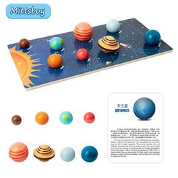 essori Wooden Early Education Toy 3D Eight Planet Puzzle Toy Universe Cognitive Sun System Planet Matching Board S516