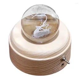 Decorative Figurines 3D Rotating Crystal Globe Creative Night Light Ball Music Box Novelty Wooden Bedside Lamp Home Decor Crafts