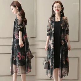Work Dresses Spring Summer Suit Female Fashion Loose Oversize 5XL Printed Tops Dress Women's Half Sleeve Two-Piece Lady E134