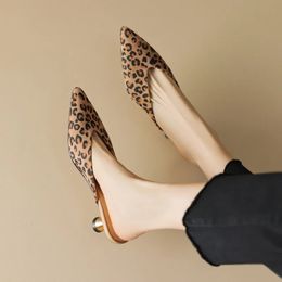 Pointy Thin Footboard Treasure Head Mid Footboard Half Slide Womens Leopard Pattern Full Match Sandals 240513