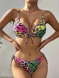 Women's Swimwear Colourful Leopard Printed Halter Brazilian Bikini Women Female Swimsuit Two-piece Set Bather Bathing Suit Swim