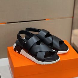 Summer Luxury Brand Men Electric Sandals Shoes Light Sole Calfskin Leather Strappy Walking High Quality Daily Footwear Comfort Beach Flats