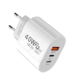 40W 3A USB C Chargers Dual PD Type c Wall Charger QC 3.0 Fast Charging Power Adapter For iPhone Samsung s24 s23 Utral Xiaomi Huawei