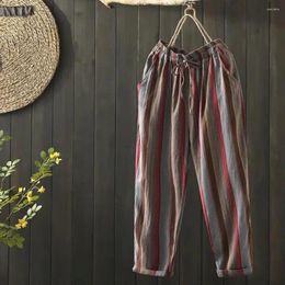 Women's Pants Fashionable Vertical Stripe Culottes Wide-leg For Women Striped Linen Wide Leg Breathable Summer Trousers