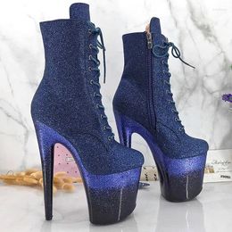 Dance Shoes Auman Ale 20CM/8inches PU Upper Sexy Exotic High Heel Platform Party Women Round Toe Ankle Boots Pole 196